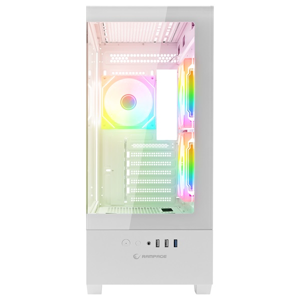 Rampage Számítógépház - CALIBRE (fehér; üveg; mATX; alsó táp; 3x120mm RGB, 1xUSB3.0 + 2xUSB2.0) - Image 2