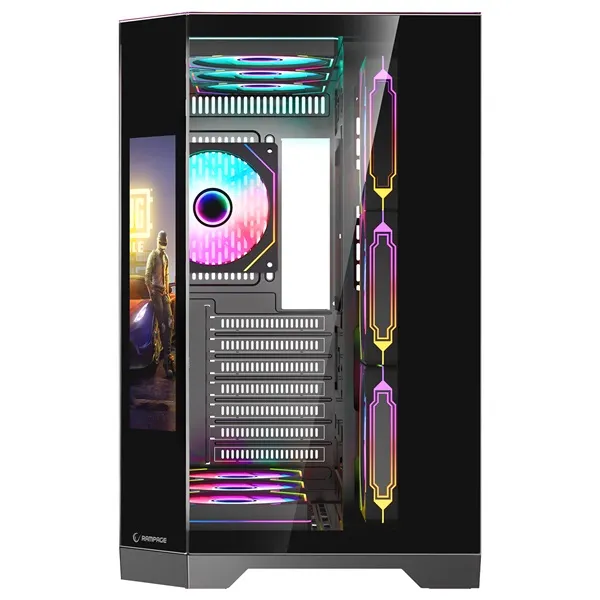 Rampage Számítógépház - NOVA (fekete; üveg; ATX; 9,17" TFT kijelző, 7x120mm RGB, 1xUSB3.0 + 1xUSB2.0) - Image 2