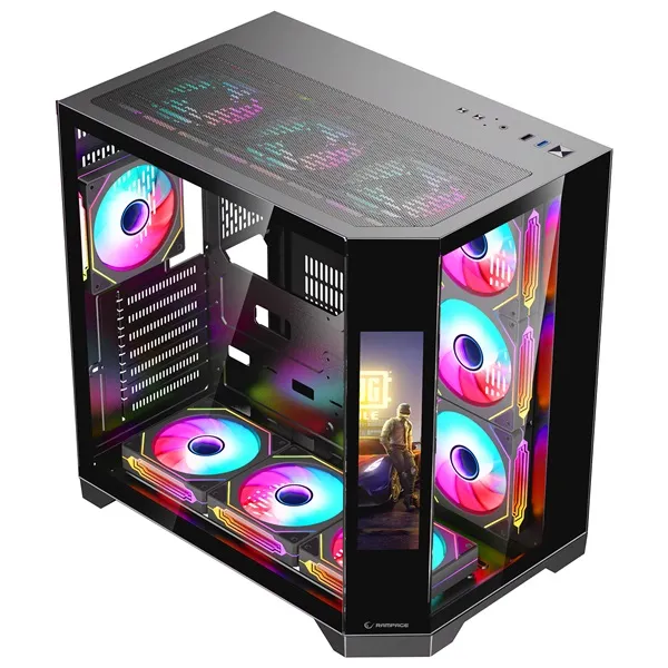 Rampage Számítógépház - NOVA (fekete; üveg; ATX; 9,17" TFT kijelző, 7x120mm RGB, 1xUSB3.0 + 1xUSB2.0) - Image 3