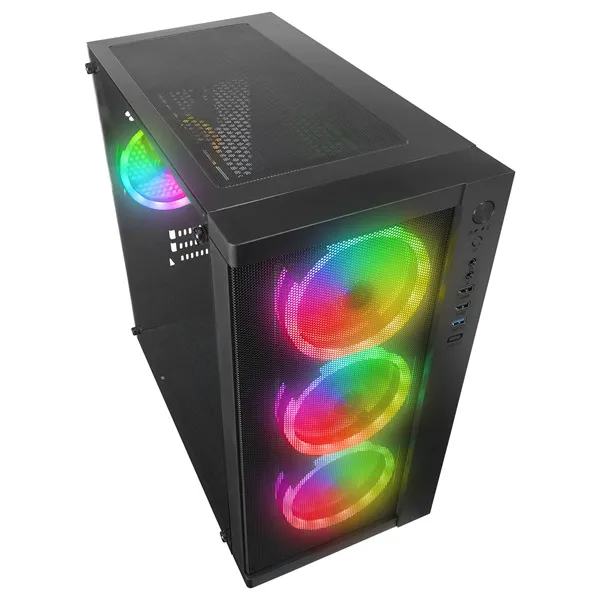 Rampage Számítógépház - VEGA V2 (fekete; üveg; mATX; alsó táp; 4x120mm RGB, 1xUSB3.0 + 2xUSB2.0) - Image 3