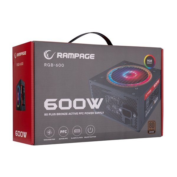Rampage Tápegység - 600W RGB-600  (80 Plus Bronze; RGB, 12cm ventilátor, Aktív PFC) - Image 5