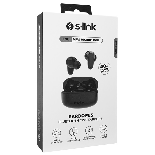 S-Link Fülhallgató Vezeték Nélküli - SL-TWS08 Black (Bluetooth, ENC, Type-C, 4x HD mikrofon, 40 óra, fekete) - Image 6