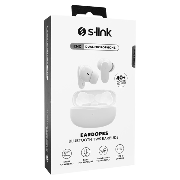 S-Link Fülhallgató Vezeték Nélküli - SL-TWS08 White (Bluetooth, ENC, Type-C, 4x HD mikrofon, 40 óra, fehér) - Image 6