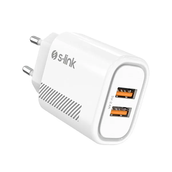S-Link Hálózati töltő - SL-EC50 (2xUSB, 5V/2.4A, 12W, Gyorstöltés, Micro-USB 100cm adat+töltőkábel, fehér) - Image 3