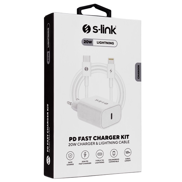 S-Link Hálózati töltő - SL-EC62PD (20W, QC4.0 Gyorstöltés,Type-C to Lightning, 100cm adat+töltőkábel, fehér) - Image 10