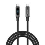 S-Link kábel - LCC-0100 (LED kijelző, 100W, Gyorstöltés, Type-C to Type-C 100cm adat+töltőkábel, fekete, fonott)