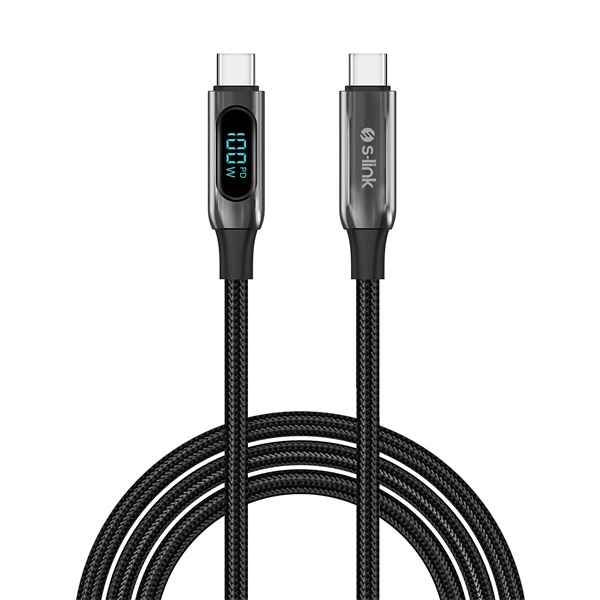 S-Link_kabel_-_LCC-0100_LED_kijelzo_100W_Gyorstoltes_Type-C_to_Type-C_100cm_adat_toltokabel_fekete_fonott-i505126.jpg S-Link kábel - LCC-0100 (LED kijelző, 100W, Gyorstöltés, Type-C to Type-C 100cm adat+töltőkábel, fekete, fonott) - Image 1