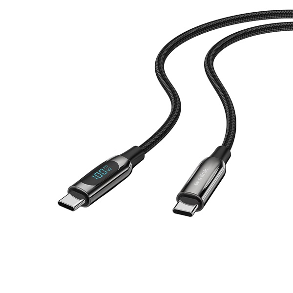 S-Link kábel - LCC-0100 (LED kijelző, 100W, Gyorstöltés, Type-C to Type-C 100cm adat+töltőkábel, fekete, fonott) - Image 3