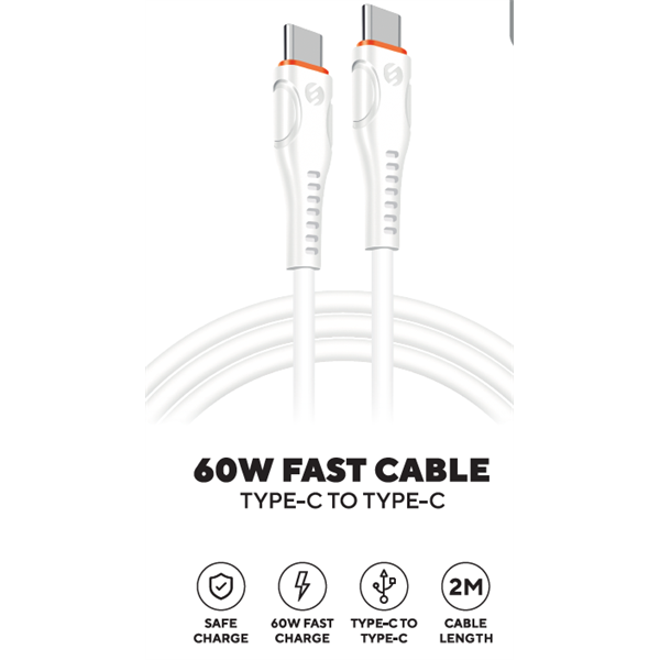 S-Link kábel - SW-C135 (3A, 60W, Gyorstöltés, Type-C to Type-C, adat+töltőkábel, 2m, fehér) - Image 6