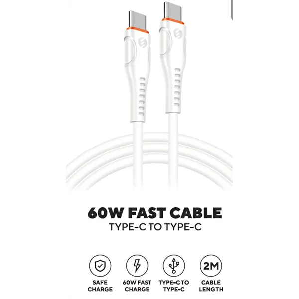 S-Link kábel - SW-C135 (3A, 60W, Gyorstöltés, Type-C to Type-C, adat+töltőkábel, 2m, fehér) - Image 6