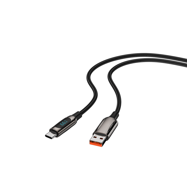 S-Link kábel - UC-066 (LED kijelző, 66W, Gyorstöltés, Type-C, 100cm adat+töltőkábel, fekete, fonott) - Image 2