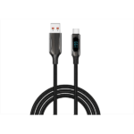 S-Link kábel - UC-066 (LED kijelző, 66W, Gyorstöltés, Type-C, 100cm adat+töltőkábel, fekete, fonott)