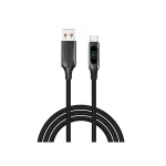 S-Link kábel - UC-066 (LED kijelző, 66W, Gyorstöltés, Type-C, 100cm adat+töltőkábel, fekete, fonott)