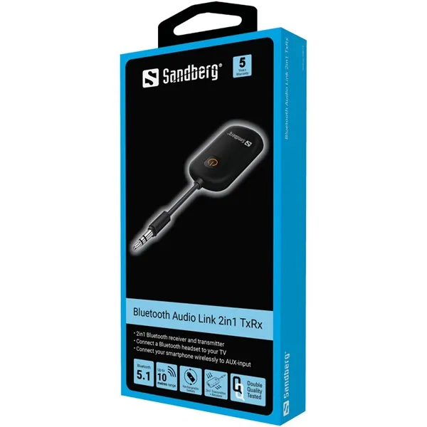 Sandberg Bluetooth Adapter - Bluetooth Audio Link 2in1 TxRx (Bluetooth 5.1, 3,5 mm Jack, vevő/adó, fekete) - Image 2