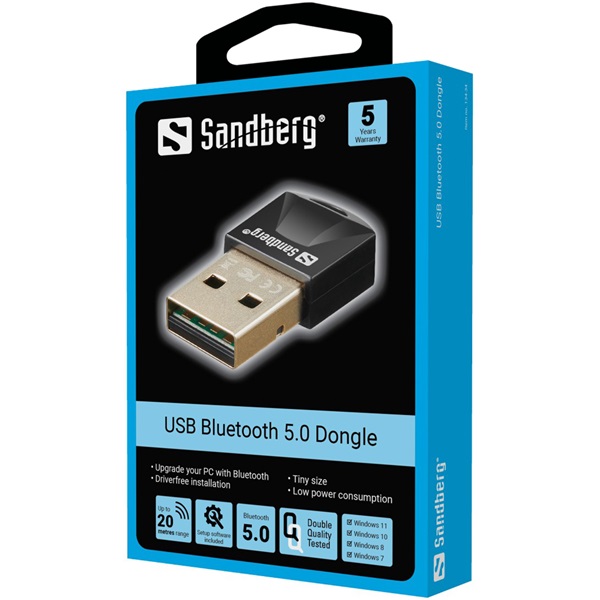 Sandberg Bluetooth Adapter - USB Bluetooth 5.0 Dongle (fekete; BT5.0+EDR; Max: 20m) - Image 4