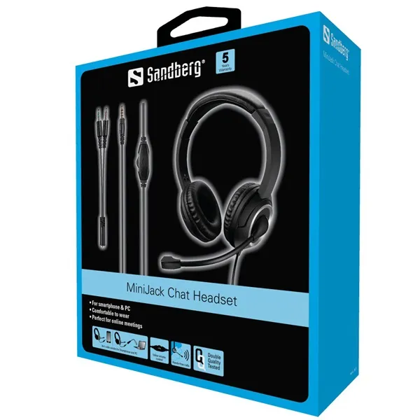 Sandberg Fejhallgató - MiniJack Chat Headset (mikrofon; 3,5mm jack; hangerő szabályzó; 1,8m kábel; fekete) - Image 4