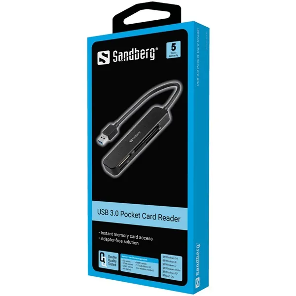 Sandberg Kártyaolvasó - USB 3.0 Pocket Card Reader (USB-A 3.0, SD/SDHC/SDXC/MS/MMC/T-Flash/MicroSD) - Image 2