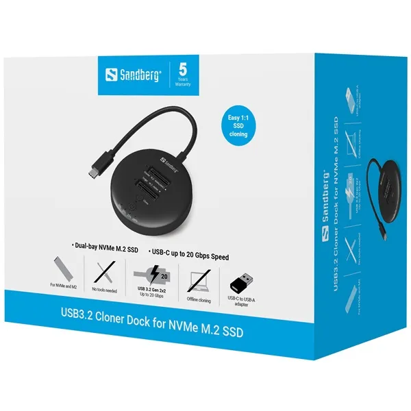 Sandberg M.2 SSD dokkoló -USB3.2 Cloner Dock for M2+NVMe - Image 4
