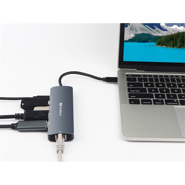Sandberg Notebook Dokkoló - USB-C 8K Display Dock (Bemenet: USB-C; Kimenet: HDMI+DP+2xUSB-A3.0+USB-C+RJ45; 8K/30Hz) - Image 3