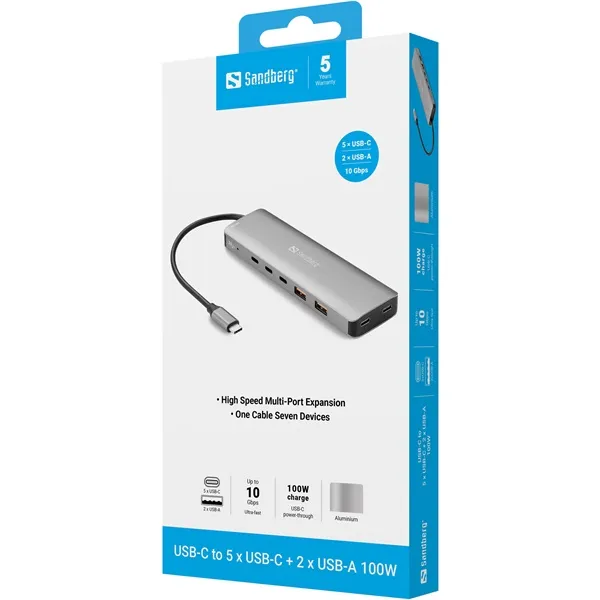 SANDBERG USB-C to 5xUSB-C+2xUSB-A 100W - Image 5