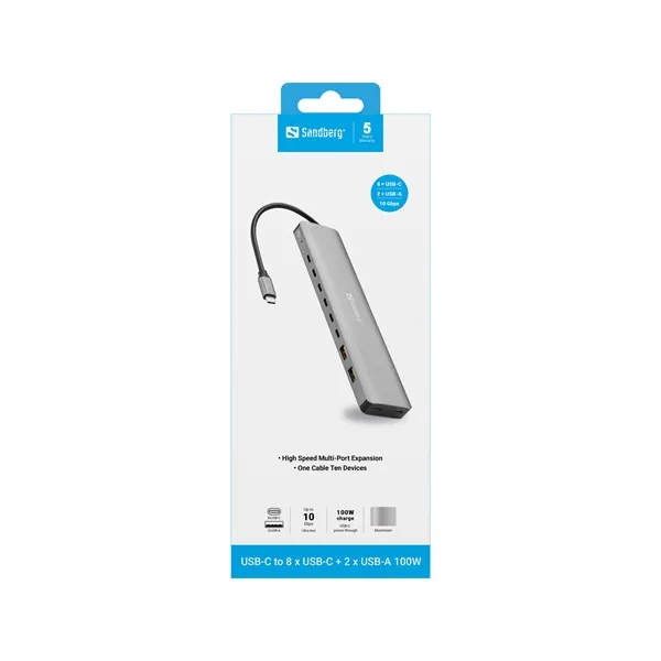 SANDBERG USB-C to 8xUSB-C+2xUSB-A 100W - Image 4