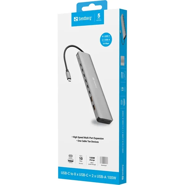 SANDBERG USB-C to 8xUSB-C+2xUSB-A 100W - Image 5