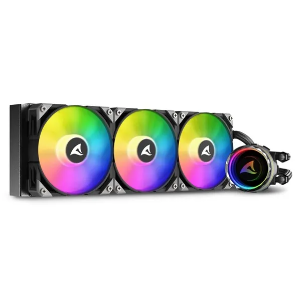Sharkoon CPU Water Cooler - S90 RGB AIO 360 mm (max. 35 dB (A); max. 131.93 m3/h; 3x12cm, A-RGB LED, fekete) - Image 1