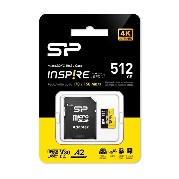 Silicon Power MicroSD kártya - 512GB microSDXC UHS-I U3, 3D TLC NAND (170/150 MB/s A2/V30) DDR200 transfer rate - Image 1