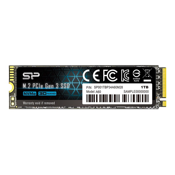Silicon Power SSD - 1TB A60 (r:2200MB/s; w:1600 MB/s, NVMe 1.3 támogatás, M.2 PCIe Gen 3x4) - Image 1