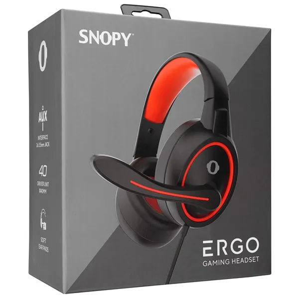 Snopy Fejhallgató - SN-GX1 ERGO Red (mikrofon, 3.5mm jack, hangerőszabályzó, nagy-párnás, 2.2m kábel, fekete-piros) - Image 8