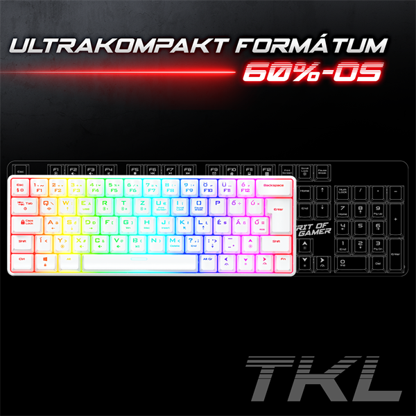 Spirit of Gamer Billentyűzet Mechanikus - XPERT K200 White  (TKL, SOG red, RGB LED,USB, anti-ghosting, fehér, magyar) - Image 3