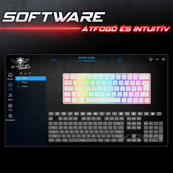 Spirit of Gamer Billentyűzet Mechanikus - XPERT K200 White  (TKL, SOG red, RGB LED,USB, anti-ghosting, fehér, magyar) - Image 7