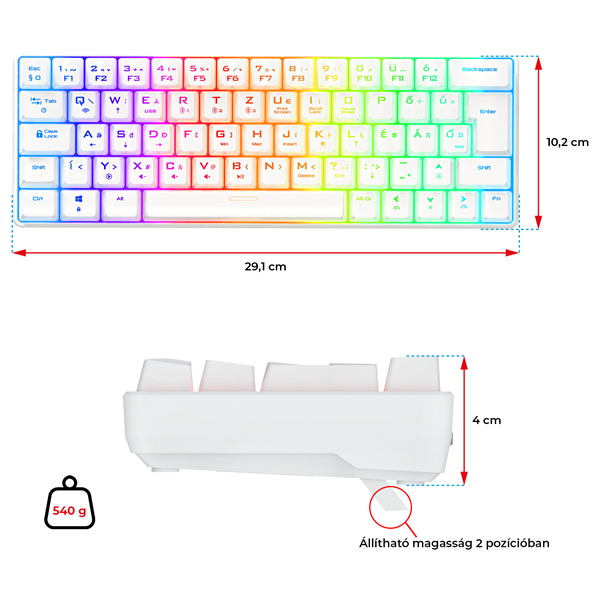 Spirit of Gamer Billentyűzet Mechanikus - XPERT K200 White  (TKL, SOG red, RGB LED,USB, anti-ghosting, fehér, magyar) - Image 9
