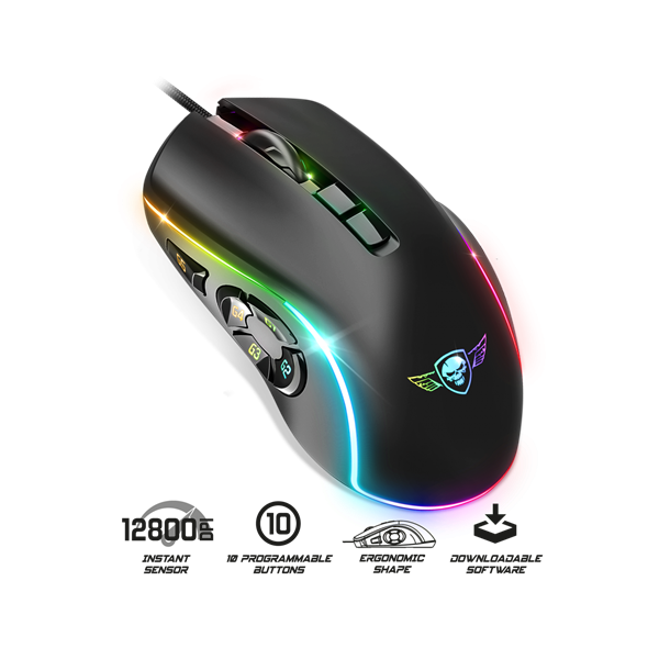 Spirit of Gamer Egér - ELITE-M30 (Optikai, 12800DPI, 10 gomb programozható, RGB, harisnyázott kábel, fekete) - Image 2