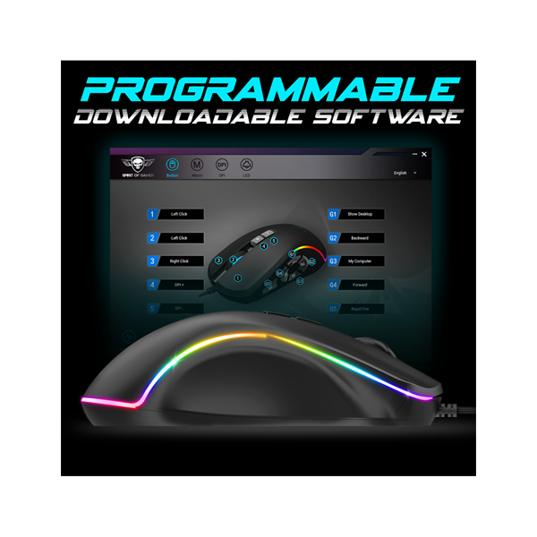 Spirit of Gamer Egér - ELITE-M30 (Optikai, 12800DPI, 10 gomb programozható, RGB, harisnyázott kábel, fekete) - Image 8