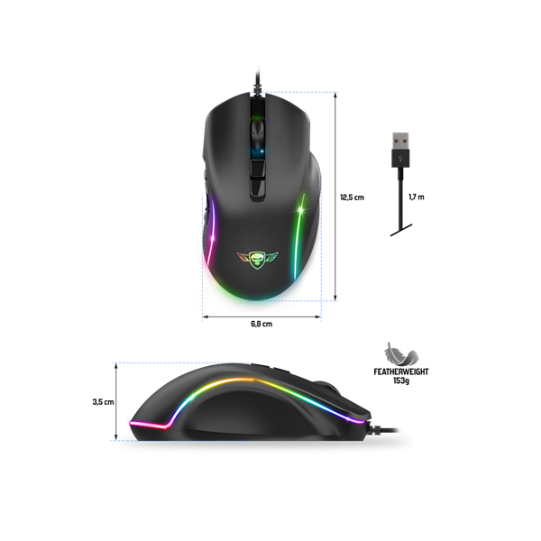Spirit of Gamer Egér - ELITE-M30 (Optikai, 12800DPI, 10 gomb programozható, RGB, harisnyázott kábel, fekete) - Image 10