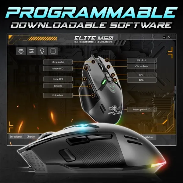 Spirit of Gamer Egér - ELITE-M60 Black (Optikai, 20000 DPI, 1000Hz, 9 programozható gomb, RGB, vezetékes, fekete) - Image 10