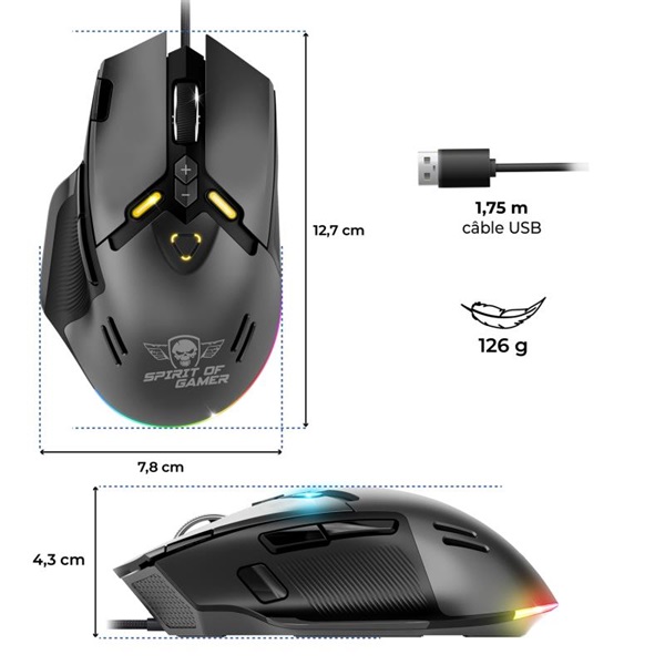 Spirit of Gamer Egér - ELITE-M60 Black (Optikai, 20000 DPI, 1000Hz, 9 programozható gomb, RGB, vezetékes, fekete) - Image 12