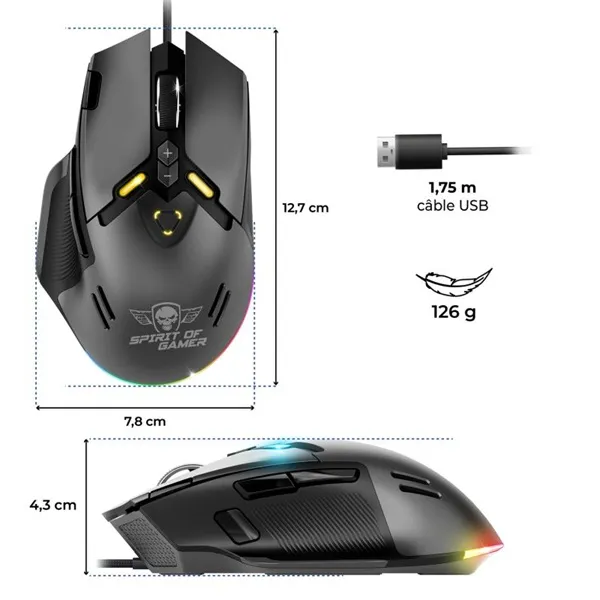 Spirit of Gamer Egér - ELITE-M60 Black (Optikai, 20000 DPI, 1000Hz, 9 programozható gomb, RGB, vezetékes, fekete) - Image 12