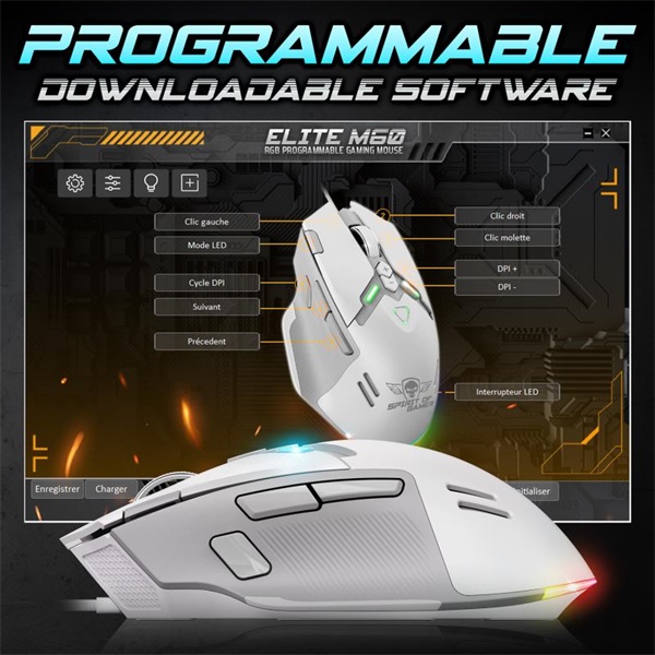 Spirit of Gamer Egér - ELITE-M60 White (Optikai, 20000 DPI, 1000Hz, 9 programozható gomb, RGB, vezetékes, fehér) - Image 10