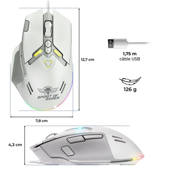 Spirit of Gamer Egér - ELITE-M60 White (Optikai, 20000 DPI, 1000Hz, 9 programozható gomb, RGB, vezetékes, fehér) - Image 12