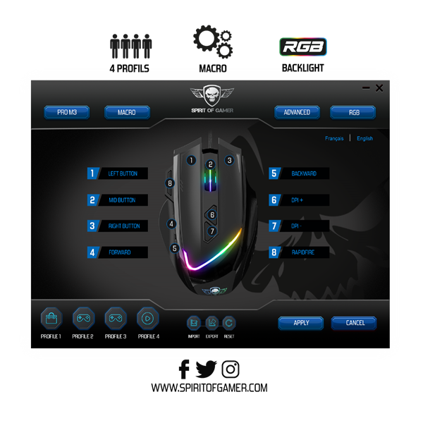 Spirit of Gamer Egér - PRO-M3 RGB (Optikai, 7200DPI, 8 gomb, harisnyázott kábel, fekete) + egérpad - Image 9