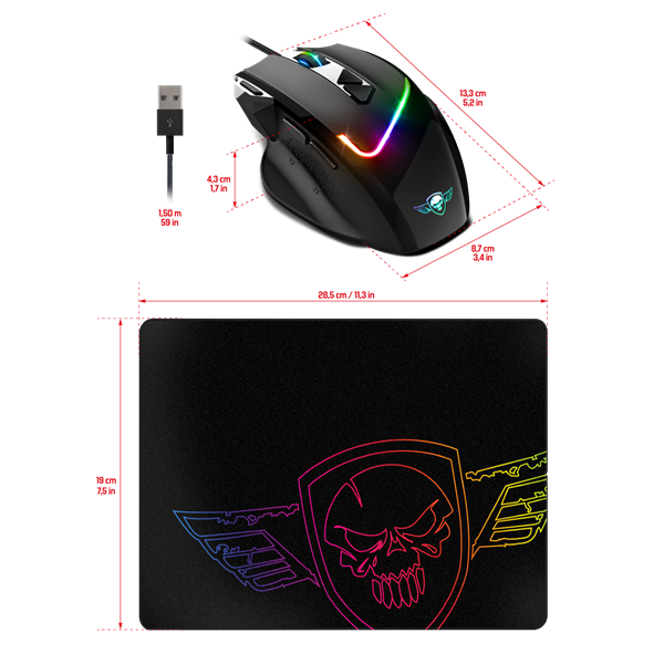 Spirit of Gamer Egér - PRO-M3 RGB (Optikai, 7200DPI, 8 gomb, harisnyázott kábel, fekete) + egérpad - Image 11