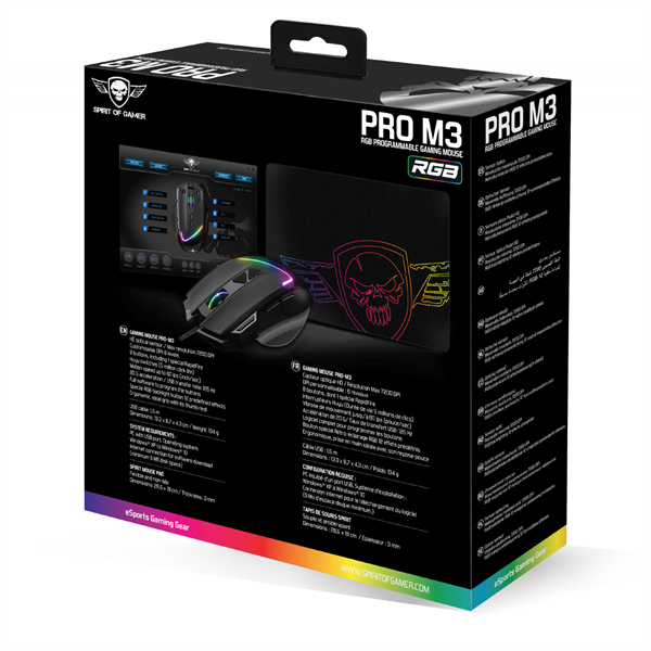 Spirit of Gamer Egér - PRO-M3 RGB (Optikai, 7200DPI, 8 gomb, harisnyázott kábel, fekete) + egérpad - Image 13