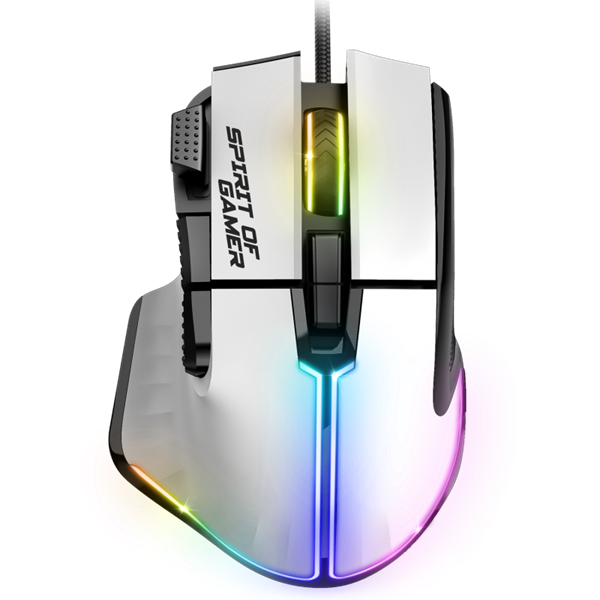 Spirit of Gamer Egér - PRO-M5 Arctic (Optikai, 12800DPI, 1000Hz, 8 gomb, harisnyázott kábel, fehér)