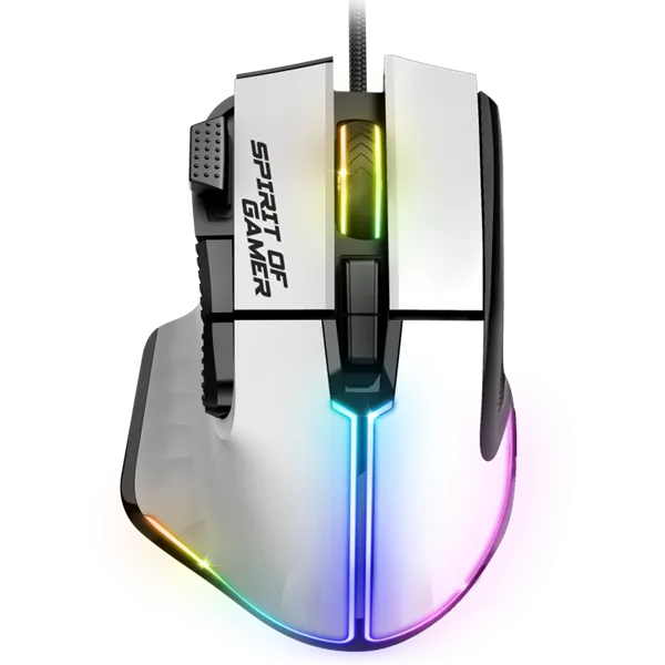Spirit of Gamer Egér - PRO-M5 Arctic (Optikai, 12800DPI, 1000Hz, 8 gomb, harisnyázott kábel, fehér)
