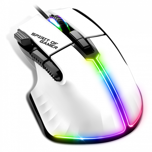 Spirit of Gamer Egér - PRO-M5 Arctic (Optikai, 12800DPI, 1000Hz, 8 gomb, harisnyázott kábel, fehér) - Image 3
