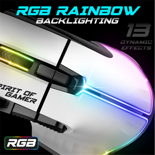 Spirit of Gamer Egér - PRO-M5 Arctic (Optikai, 12800DPI, 1000Hz, 8 gomb, harisnyázott kábel, fehér) - Image 5