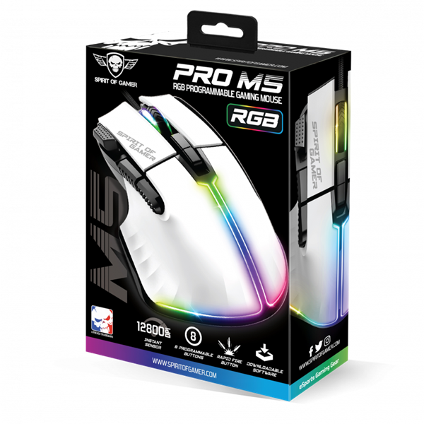 Spirit of Gamer Egér - PRO-M5 Arctic (Optikai, 12800DPI, 1000Hz, 8 gomb, harisnyázott kábel, fehér) - Image 10