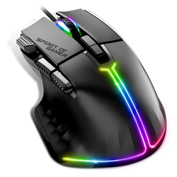 Spirit of Gamer Egér - PRO-M5 RGB (Optikai, 12800DPI, 1000Hz, 8 gomb, harisnyázott kábel, fekete) - Image 2